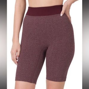 NEW* Burgundy Ribbed Seamless Long Biker Shorts Size L/XL